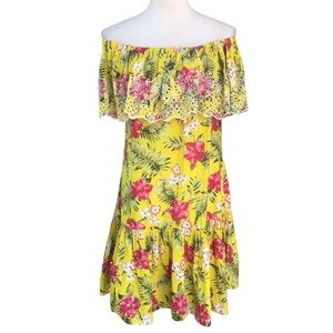 Miss June Paris Boho Yellow Floral Embroidered Sequins Ruffle Dress OSFM